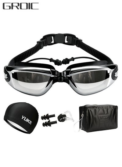 اشتري 5 Pieces Adjustable Swimming Goggles Sets Anti-Leak, Anti-Fog,with Swimming Cap,Nose Clip Ear Plugs,Waterproof Bag Case , Suitable for Adult Men ,Women ,Teenagers,Beginners, Professionals في السعودية