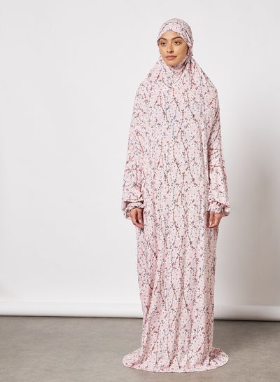 اشتري إسدال للصلاة مزين بطبعة زهور ومزود بحجاب متصل به في السعودية