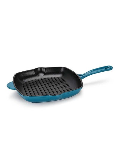 اشتري Square Grill Pan Enamel Cast Iron With Helper Handle Seasoned For Non-Stick Surface, Broiler Grill Safe Kitchen Skillet Restaurant with Easy Grease Drain Spout, Great Grilling 27cm في الامارات