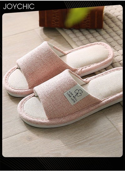 اشتري New Style Women Home Linen Slipper Indoor Non-slip wear-resistant Bedroom Slipper Sweat-absorbing and Breathable Flat Slides Pink في السعودية