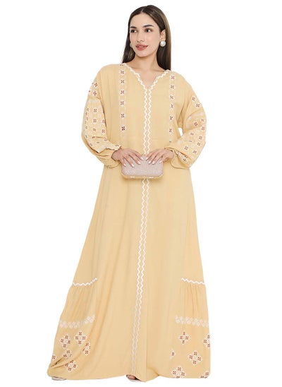 Buy UNIQUE STYLE THREAD EMBROIDERY ELEGANT ARABIC KAFTAN JALABIYA DRESS in Saudi Arabia