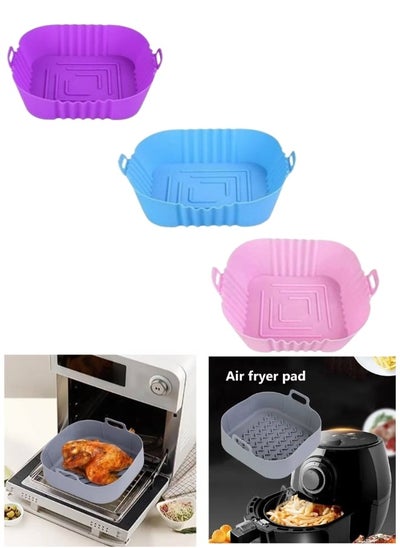 اشتري 3pcs Silicone Air Fryer Dish Square Liner Reusable Food Safe Oven Fryer Accessory - Multicolor في مصر