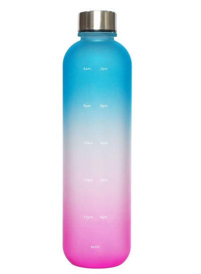 Buy Tycom Drinking Water Bottle With Time Marker - 1L Leak-Proof, BPA Free, Motivational Reusable 32oz Water Bottles With Times To Drink - Ideal For Fitness, Sports, Travel, Gym, & Outdoor (Blue Pink) in UAE