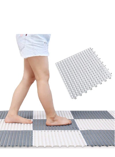 Buy 16 PCS Bathroom Shower Drainage Mats PVC Interlocking Floor Tiles With Non Slip Drain Holes for Bathroom Kitchen Pool in UAE