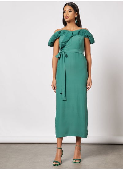 Buy Off Shoulder Draped Ruffle Bodice Dress in Saudi Arabia