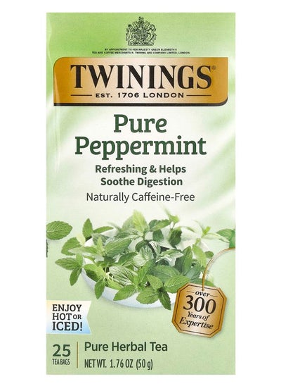 Buy Pure Herbal Tea Pure Peppermint Caffeine Free 25 Tea Bags 1.76 oz (50 g) in UAE