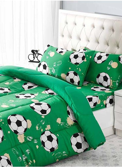 Buy Soccer Queen-Sized Fitted Sheet Set, Green - 150x200 cm in UAE