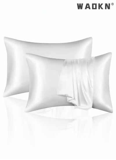 Buy 2-Piece Silk Pillowcase for Hair and Skin,- Allergen Resistant Dual Sides,Soft,Breathable and Sliky Silk Pillowcases King Set of 2,Silk Pillow Cases with Hidden Zipper,Soft Breathable (51*102CM,White) in Saudi Arabia