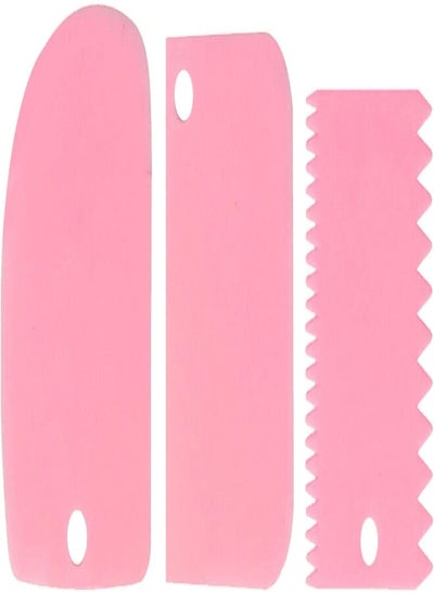 اشتري Cake Cream Scraper 3pcs/set Pastry Tools sy Clean Home Kitchen Dough Fondant Baking Spatula Teeth Edge Irregular Sther Hanging Hole Slicer Cutters(Pink) في مصر