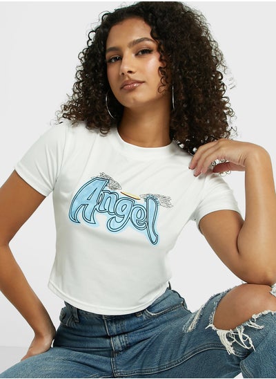 Buy Slogan Cropped T-Shirt in Saudi Arabia