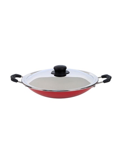 Buy Nonstick Cookware Appam Aluminium Pan With Lid 21cm Red in UAE