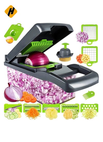 Buy Vegetable Chopper, Pro Onion Chopper, Multifunctional 13 in 1 Food Chopper, Kitchen Vegetable Slicer Dicer Cutter, Veggie Chopper With 8 Blades in UAE