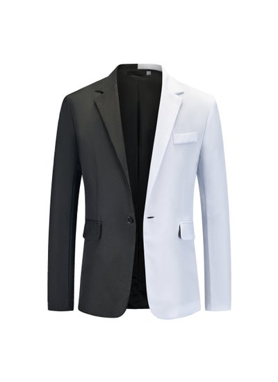 Buy 2024 Mens Casual Patchwork Blazer Trendy Euro Suitblack and white black and white in Saudi Arabia