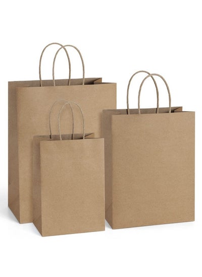 اشتري Kraft Paper Bags 5X3X8& 8X4.25X10& 10X5X13 25 Pcs Each Gift Bags With Handles Paper Shopping Bags Retail Merchandise Bags 100% Recyclable Paper Sack في الامارات