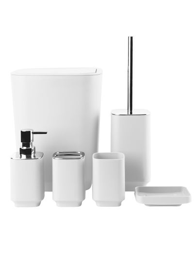 Buy Plastic Toothbrush Holder Bathroom Daily Products Bathroom Cleaning Set Hotel Toilet Brush Six Piece Set (Color: White) in UAE