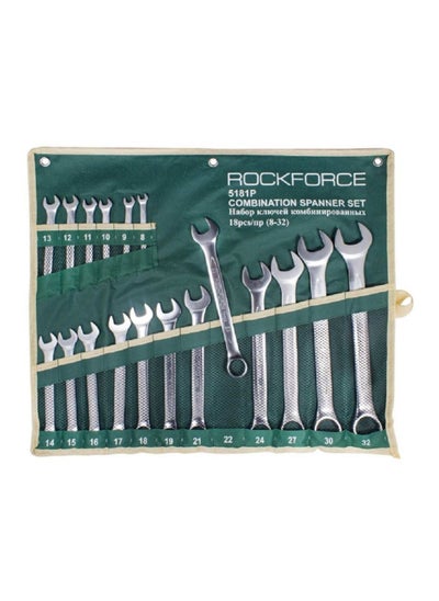 Buy ROCKFORCE Offset Double Ring Spanner Box End Wrench Set 18 Pieces with Cloth Storage Bag in UAE