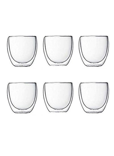 Buy 6-Piece Double Wall Glass Cup Set Clear 240ml in UAE