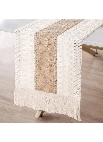 Buy Natural Burlap Table Runner - Modern Farmhouse Decor Rustic Woven Cotton Crochet Lace in Saudi Arabia