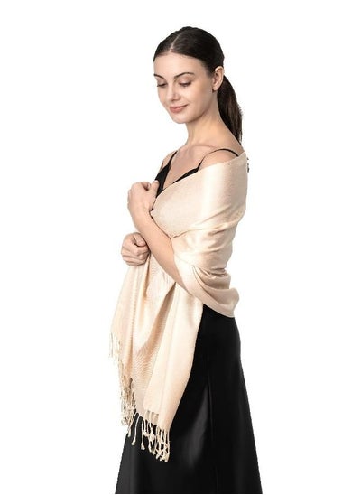 اشتري Achillea Large Soft Silky Pashmina Shawl Wrap Scarf in Solid Colors (Cream/Beige) في الامارات