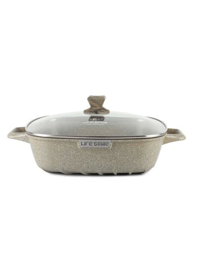 Buy 24cm (3 Liter) Square Frying Pan - Aluminum Shallow Pot With Glass Lid Multi Layer Non-Stick Granite Coating in UAE