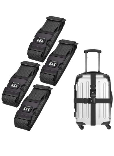 Buy 4-Piece Luggage Strap Belt With Digits Combination Lock Black in UAE