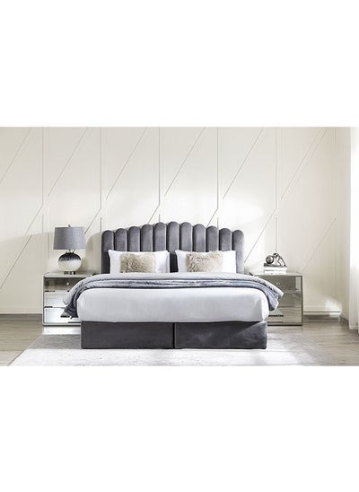 Buy Anna King Bed Velvet Grey 180x200 cm in UAE