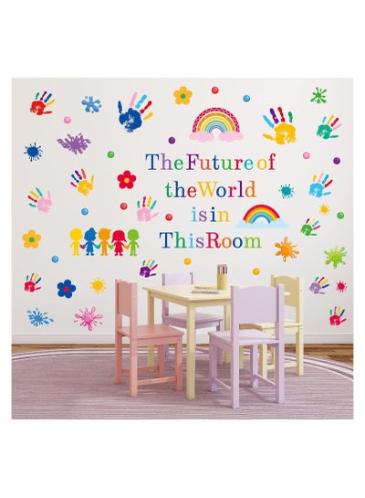 Buy 7 Sheets Colorful Wall Stickers Kids Inspirational Quotes And Handprint Wall Decals Decorate Self Adhesive Rainbow Wall Stickers Kids Wall Stickers For Classroom Library Kids Bedroom in UAE
