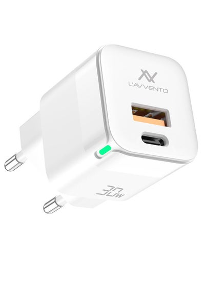 Buy l'avvento MP377 plug wall charger 30 watt with gan technology for cooling support usb c 30 watt and usb a 27 watt charging compatible with all smart phone and tablet in Egypt