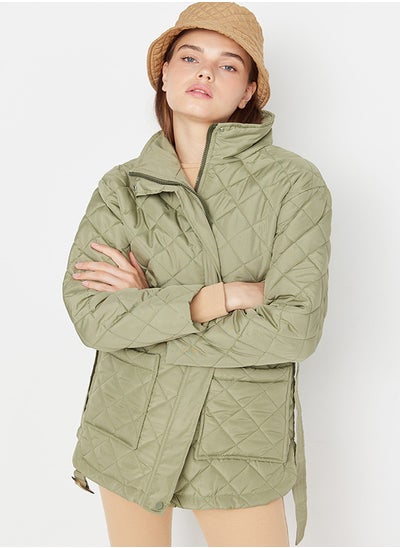 Buy Green Oversize Belted Water Repellent Quilted Coat TWOAW23MO00170 in Egypt