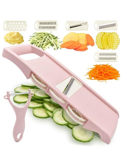 اشتري 5 in 1 Kitchen Slicer Vegetable Slicer, Multi Blade Potato Chip Slicer Vegetable Slicer Vegetable Shredder Shredder Vegetable Peeler for Small Kitchen Jobs (Pink) في السعودية