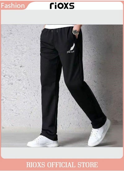 Buy Men's Basic Straight Leg Pants Drawstring Loose Casual Trousers With Pockets For Training Running Workout in Saudi Arabia