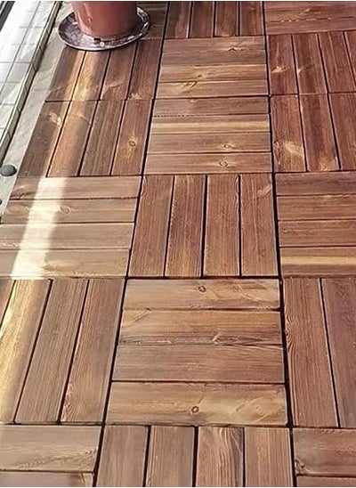 Buy Wooden Decking Tiles, 10 Pcs Interlocking Hardwood Floor Tiles, Waterproof with Snap Plastic Base, 30x30cm for Patio, Garden, Balcony, Backyard, Porch, Roof, Pool, Durable Wooden Flooring in UAE