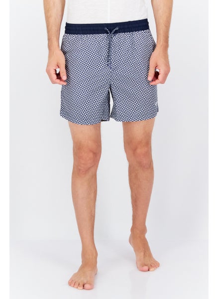 اشتري Men 2 Pc Grid Pattern Drawstring Board Shorts, Navy/White في الامارات