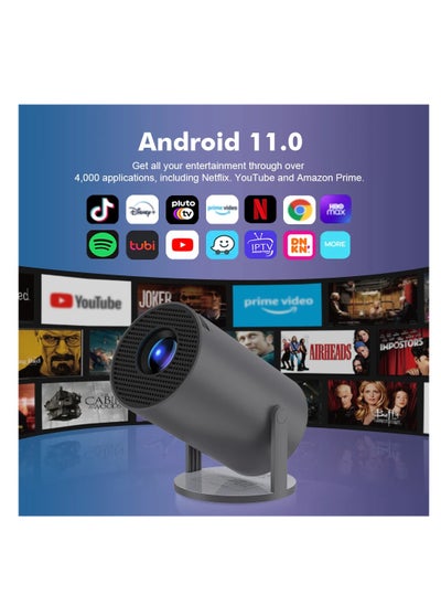 اشتري جهاز عرض 4K HY300 Android 11 Dual Wifi 6.0 BT 5.0 Allwinner H713 1280 x 720P سينما منزلية خارجي جهاز عرض صغير محمول باللون الرمادي في السعودية