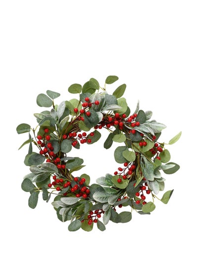 Buy Kaemingk Wreath Polyester Natural Twig Base Geen & Red 50Cm, 1 Piece in UAE