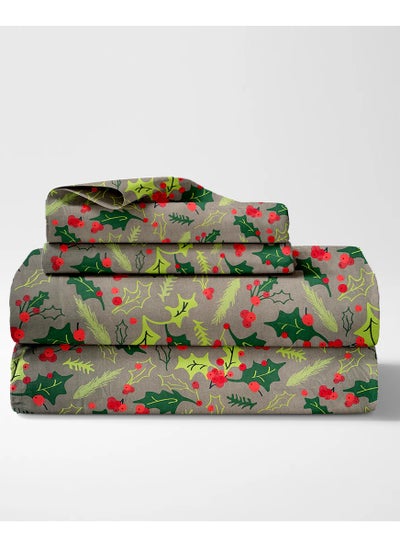 اشتري Flat Bed Sheet Set Cherry Leaf - High Quality Microfiber 96GSM Light Weight - Everyday Use Bed Sheet Printed Sizes Single Queen King في السعودية