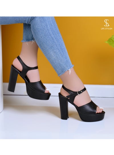 Buy H-1 Stylish High Heel Leather Sandal - Black in Egypt