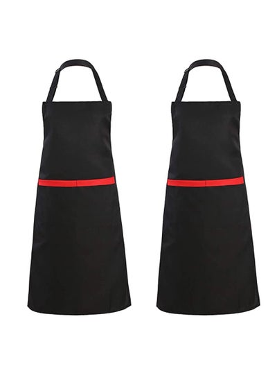 اشتري 2 Pack Adjustable Bib Apron with 2 Pockets Waterdrop Resistant Cooking Kitchen Aprons for Women Men Chef Couple BBQ Painting في الامارات