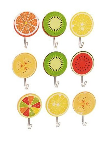 Buy Hooks Wall Mounted With Plastic Fruits Design And Self Adhesive Set Of 9 Pieces in Egypt