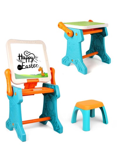 Buy Double Sided 2-In-1 Blocks Table And Magnetic Learning Board Set With Chair - Multicolor in UAE