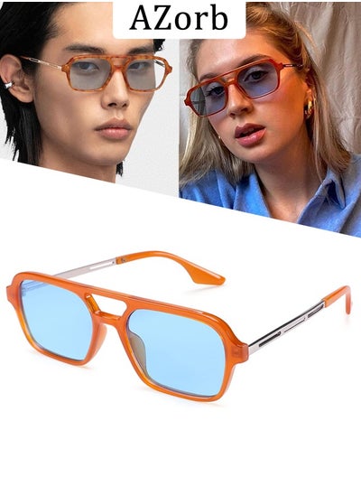 اشتري Aviator Sunglasses Men Women - Retro 70s Square Sun Glassess Tinted Polarized Metal Men's Sunglasses for Eye UV400 Protection Shades Blue في السعودية