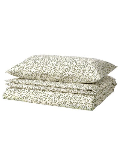 Buy Duvet Cover And Pillowcase White/Green 150X200/50X80 Cm in Saudi Arabia