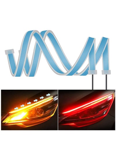 Buy 2 pieces of 60cm flexible car LED light bar, red and amber yellow daytime running light ,waterproof neon turn signal bulbs, continuous switch (Red→Amber yellow) in UAE