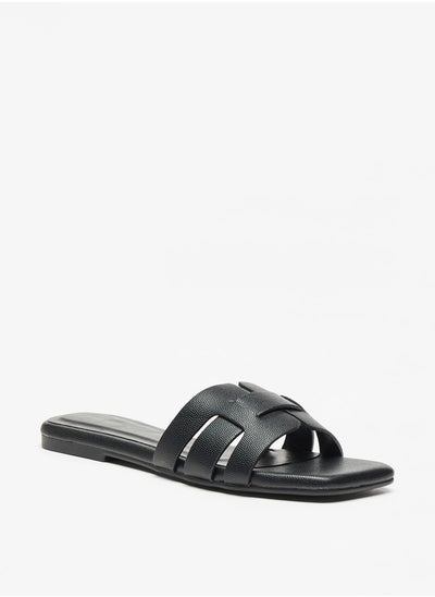 Buy Textured Slip-On Flat Sandals in UAE