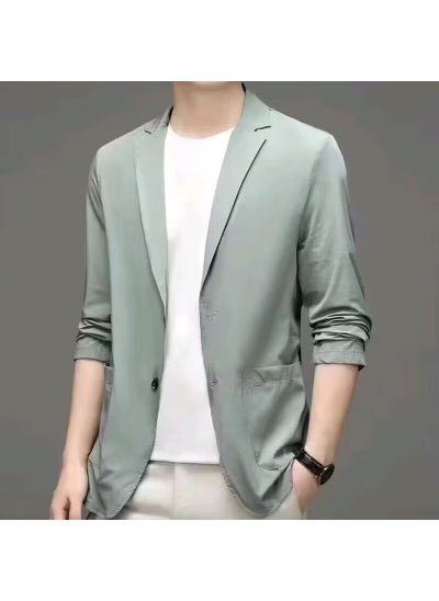 Buy 2024 Summer Lightweight Mens Blazer Ice Silk Casual Suit Jacket Green in UAE