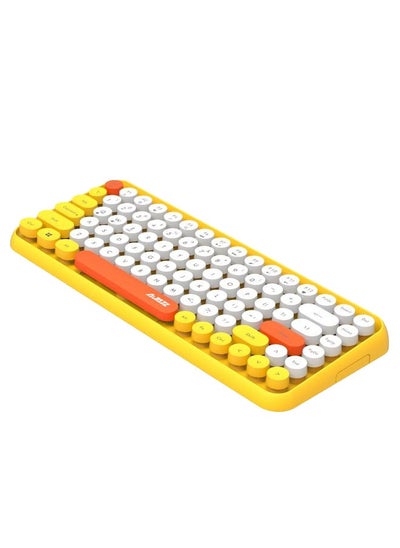 Buy Wireless Bluetooth Round Key Keyboard Yellow/White in UAE