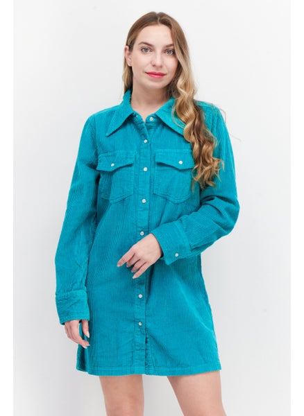 اشتري Women Plain Mini Shirt Dress, Green في الامارات