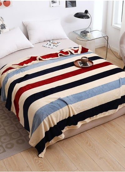 Buy Fleece Blanket 200*230cm Super Soft Throw Stripped Design, Red, Gray, Blue, Room Décor. in UAE