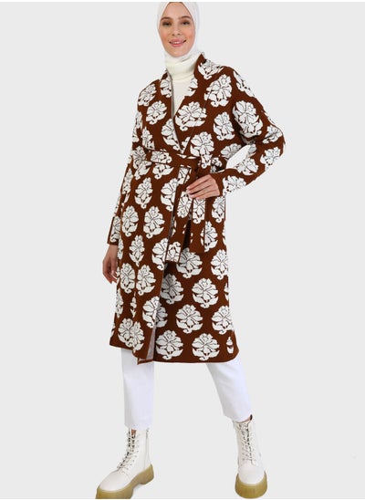 Buy Floral Printed Tie Detail Cardigan in Saudi Arabia