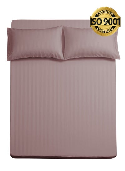 Buy Single Microfiber Sheet Set, Fitted Sheet With Elastic 120x200+30 cm, Single Size 2 Pieces, Hotel Stripes Design in Saudi Arabia